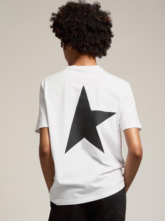 FDVPX953 Golden Goose mujer camiseta blanca de la colección star con logo y estrella en contraste en negro
