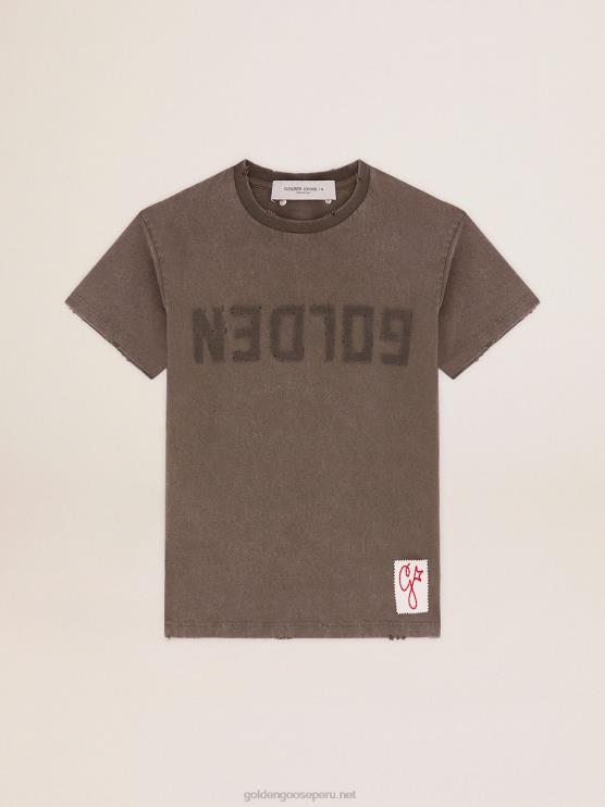 FDVPX961mujer camiseta slim fit verde oliva con letras doradas en la parte delantera