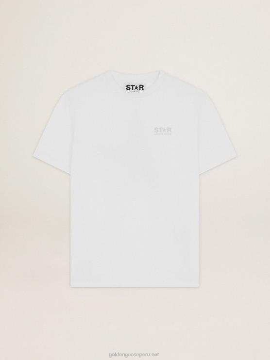 FDVPX963 Golden Goose mujer camiseta blanca de la colección star con logo y estrella en purpurina plateada