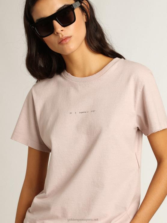 FDVPX972 Golden Goose mujer camiseta rosa pálido con letras en la parte delantera