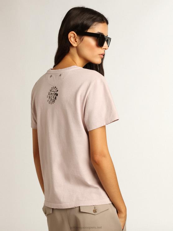 FDVPX972 Golden Goose mujer camiseta rosa pálido con letras en la parte delantera