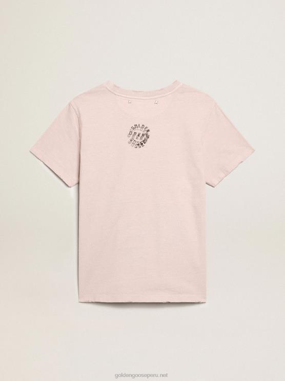FDVPX972 Golden Goose mujer camiseta rosa pálido con letras en la parte delantera