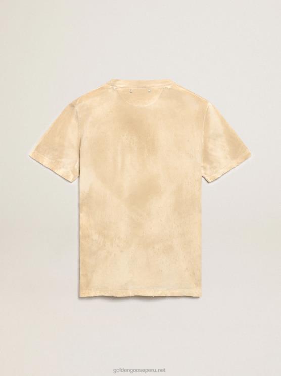 FDVPX995 Golden Goose mujer Camiseta de la colección Journey en blanco hueso efecto papel con estampado floral en la parte delantera.