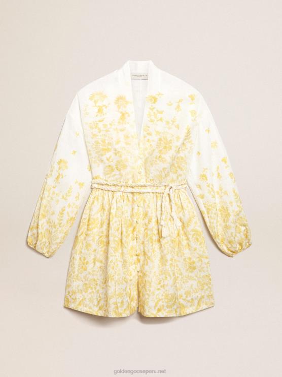 FDVPX1006 Golden Goose mujer Vestido mini resort collection de lino con estampado amarillo limón