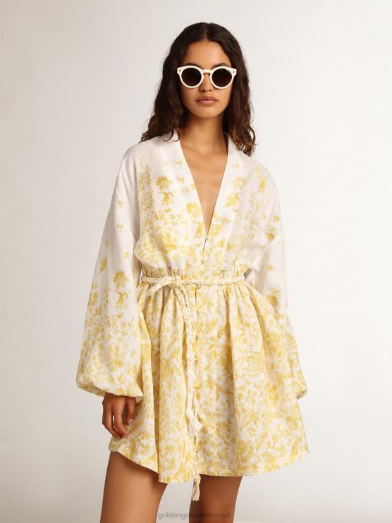 FDVPX1006 Golden Goose mujer Vestido mini resort collection de lino con estampado amarillo limón