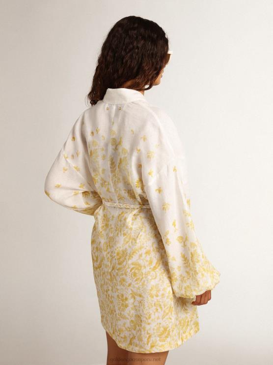 FDVPX1006 Golden Goose mujer Vestido mini resort collection de lino con estampado amarillo limón