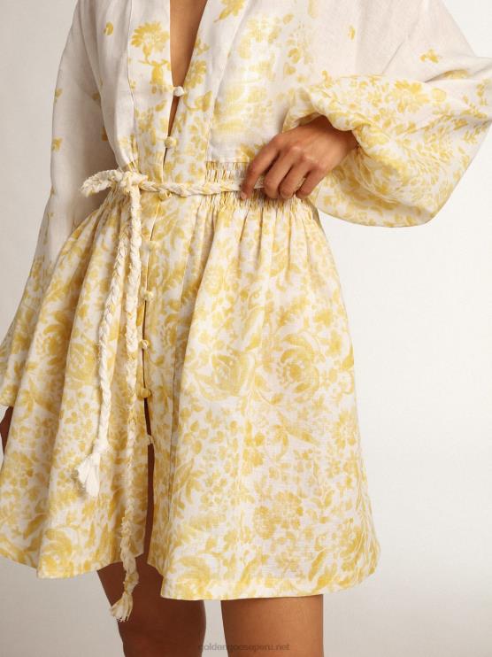 FDVPX1006 Golden Goose mujer Vestido mini resort collection de lino con estampado amarillo limón