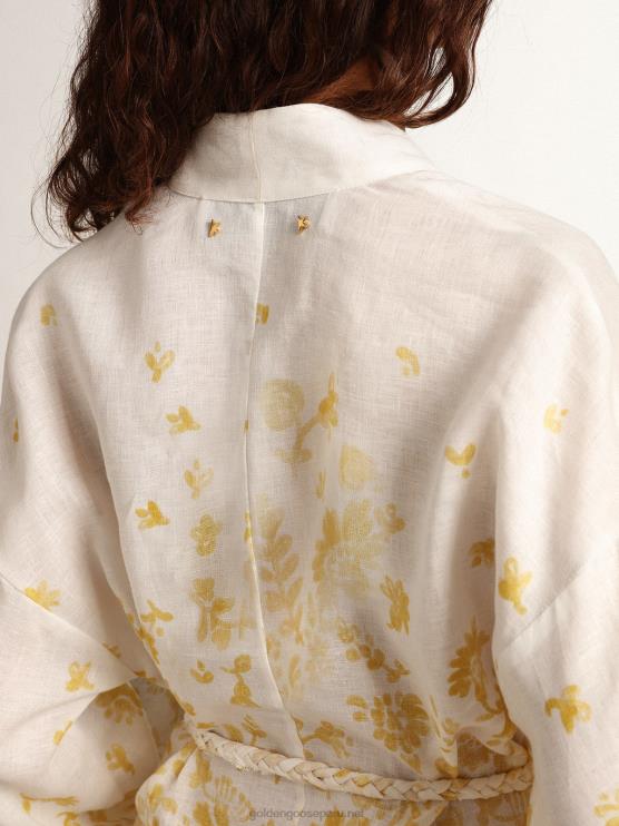 FDVPX1006 Golden Goose mujer Vestido mini resort collection de lino con estampado amarillo limón
