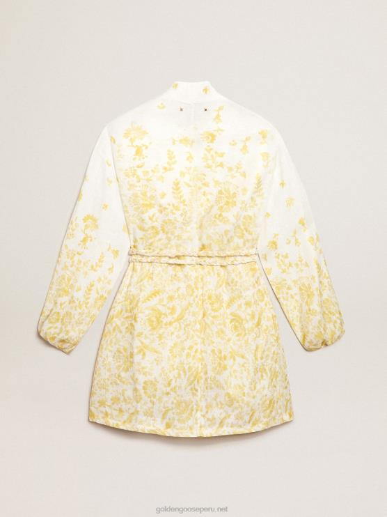 FDVPX1006 Golden Goose mujer Vestido mini resort collection de lino con estampado amarillo limón