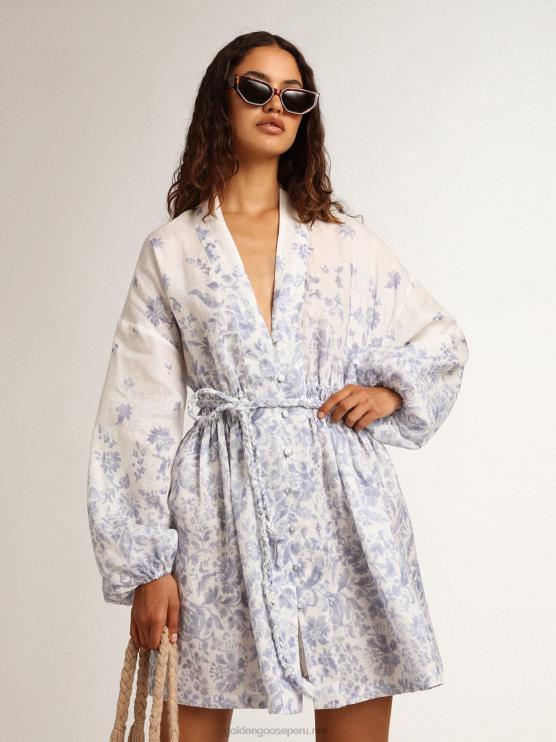 FDVPX1009 Golden Goose mujer Vestido mini resort collection de lino con estampado azul mediterráneo
