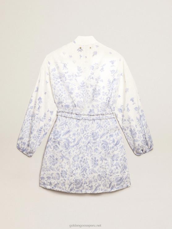 FDVPX1009 Golden Goose mujer Vestido mini resort collection de lino con estampado azul mediterráneo