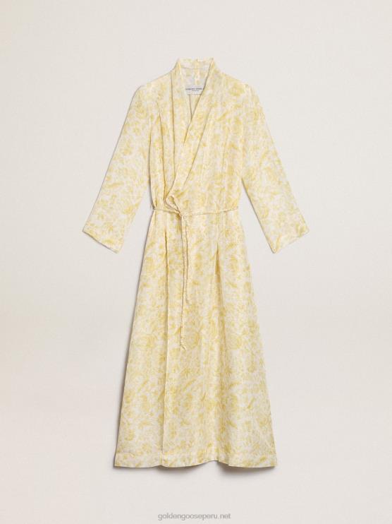 FDVPX1010 Golden Goose mujer Vestido caftán de mezcla de lino con estampado amarillo limón de Resort Collection