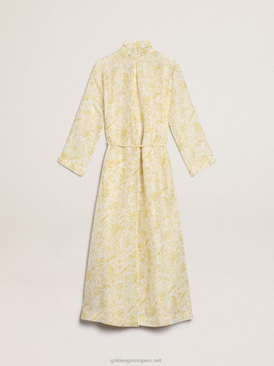 FDVPX1010 Golden Goose mujer Vestido caftán de mezcla de lino con estampado amarillo limón de Resort Collection