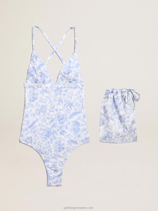 FDVPX1015 Golden Goose mujer bañador de una pieza resort collection con estampado azul mediterráneo