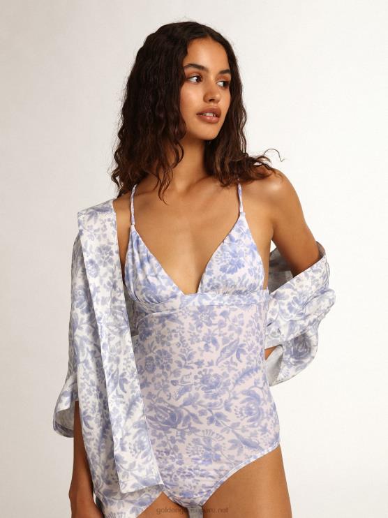 FDVPX1015 Golden Goose mujer bañador de una pieza resort collection con estampado azul mediterráneo