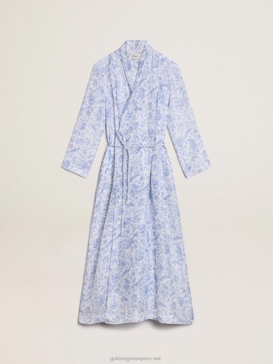 FDVPX1018 Golden Goose mujer Vestido caftán de mezcla de lino con estampado azul mediterráneo de Resort Collection