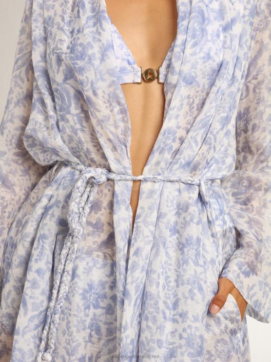 FDVPX1018 Golden Goose mujer Vestido caftán de mezcla de lino con estampado azul mediterráneo de Resort Collection