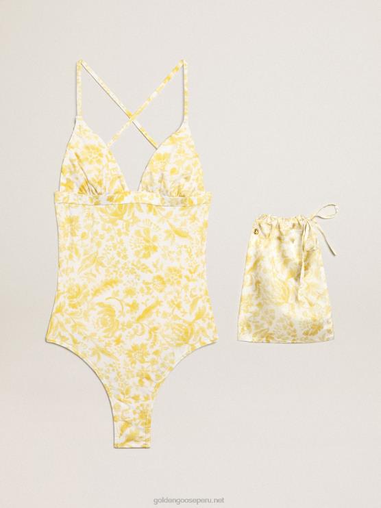 FDVPX1025 Golden Goose mujer bañador de una pieza con estampado amarillo limón de la colección resort