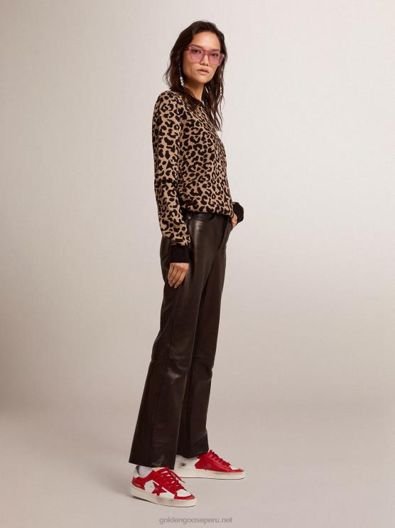 FDVPX1026 Golden Goose mujer Jersey de cuello redondo de lana con estampado animal jacquard