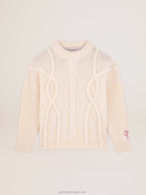 FDVPX1029 Golden Goose mujer Jersey de cuello redondo de lana con motivo trenzado