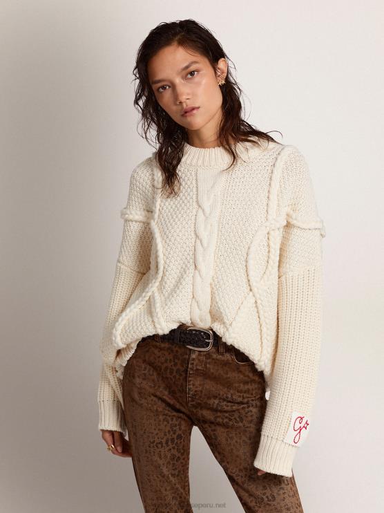 FDVPX1029 Golden Goose mujer Jersey de cuello redondo de lana con motivo trenzado