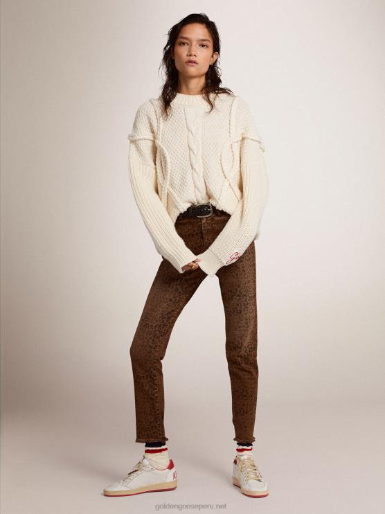 FDVPX1029 Golden Goose mujer Jersey de cuello redondo de lana con motivo trenzado