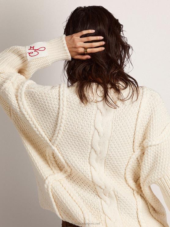 FDVPX1029 Golden Goose mujer Jersey de cuello redondo de lana con motivo trenzado