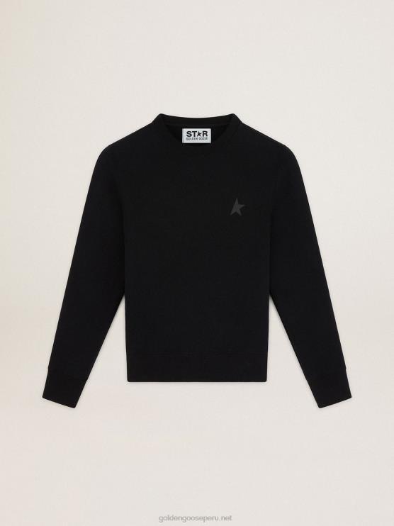 FDVPX1030 Golden Goose mujer sudadera negra de la colección athena star con estrella tono sobre tono en la parte delantera