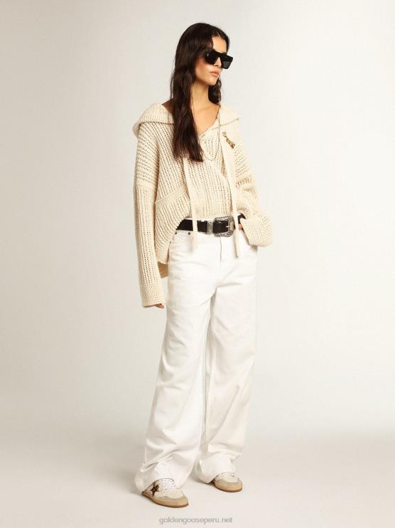 FDVPX1046 Golden Goose mujer top con capucha de algodón color papiro
