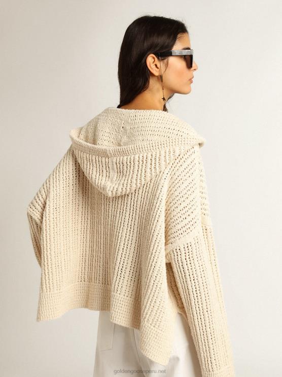 FDVPX1046 Golden Goose mujer top con capucha de algodón color papiro