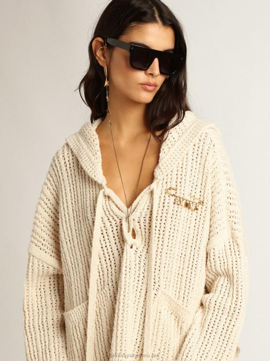 FDVPX1046 Golden Goose mujer top con capucha de algodón color papiro