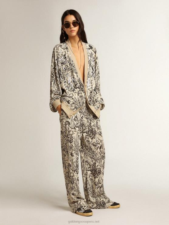 FDVPX1047 Golden Goose mujer cárdigan de viscosa blanca con estampado de toile de jouy y bordado