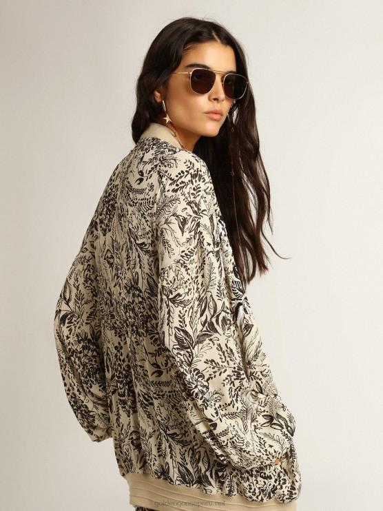 FDVPX1047 Golden Goose mujer cárdigan de viscosa blanca con estampado de toile de jouy y bordado