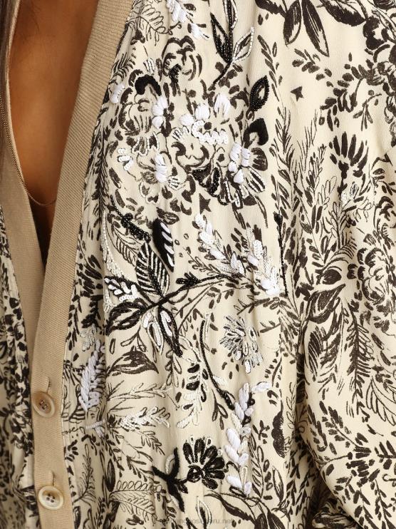 FDVPX1047 Golden Goose mujer cárdigan de viscosa blanca con estampado de toile de jouy y bordado