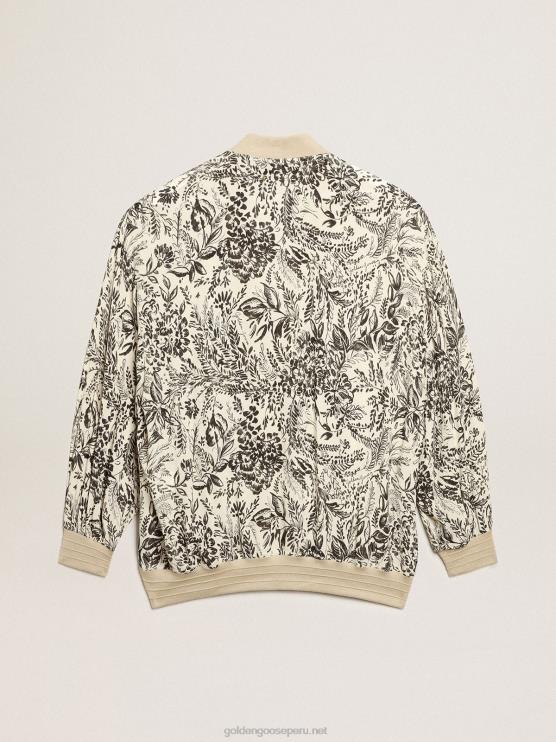 FDVPX1047 Golden Goose mujer cárdigan de viscosa blanca con estampado de toile de jouy y bordado