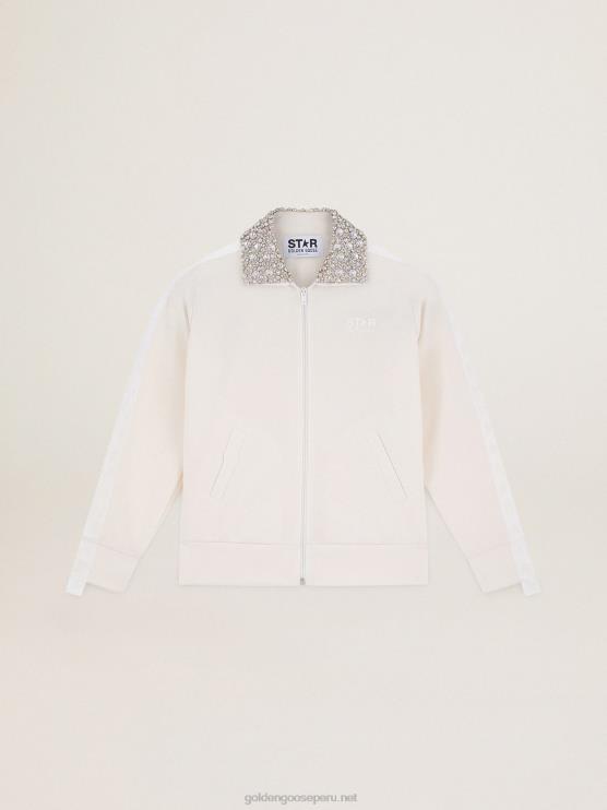 FDVPX1052 Golden Goose mujer sudadera con cremallera y cuello de cristal de la colección papyrus white denise star