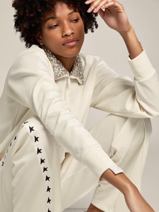 FDVPX1052 Golden Goose mujer sudadera con cremallera y cuello de cristal de la colección papyrus white denise star