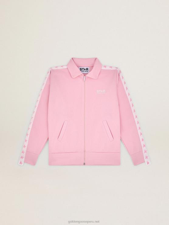 FDVPX1055 Golden Goose mujer sudadera rosa con cremallera y estrellas rosas en contraste
