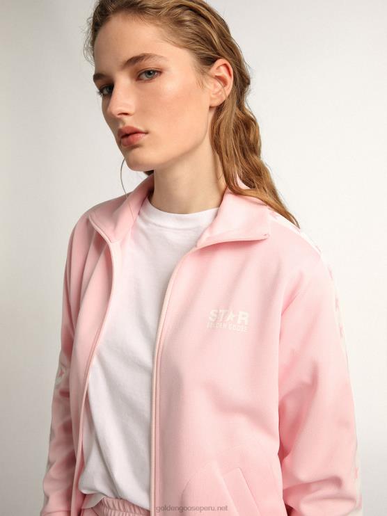 FDVPX1055 Golden Goose mujer sudadera rosa con cremallera y estrellas rosas en contraste