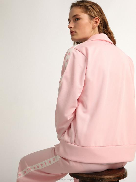 FDVPX1055 Golden Goose mujer sudadera rosa con cremallera y estrellas rosas en contraste