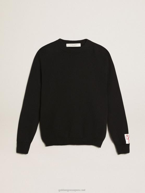 FDVPX1056 Golden Goose mujer jersey de cuello redondo de algodón azul oscuro con logo en la espalda