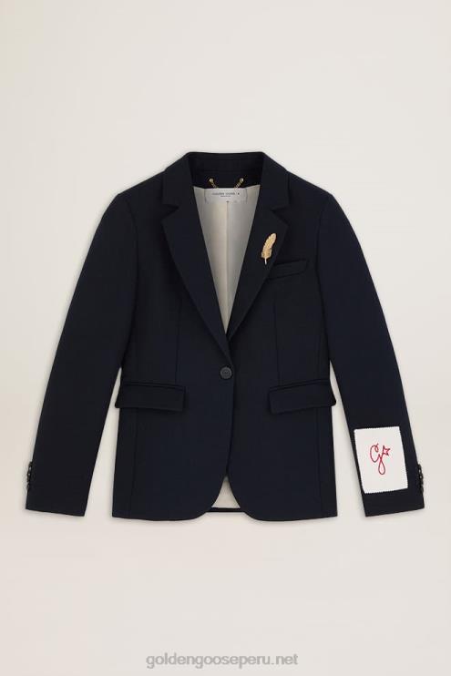FDVPX1064 Golden Goose mujer americana de botonadura sencilla de gabardina de lana azul oscuro