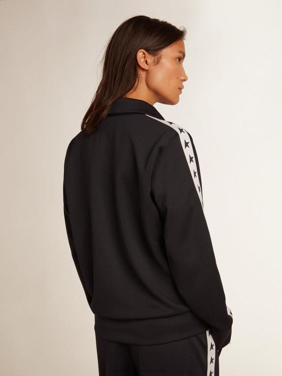 FDVPX917 Golden Goose mujer sudadera con cremallera azul oscuro con franja blanca y estrellas en contraste