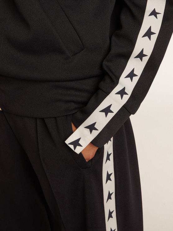 FDVPX917 Golden Goose mujer sudadera con cremallera azul oscuro con franja blanca y estrellas en contraste