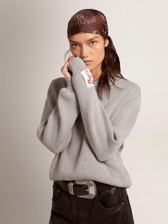 FDVPX928 Golden Goose mujer Jersey de cuello redondo de algodón gris con tratamiento desgastado