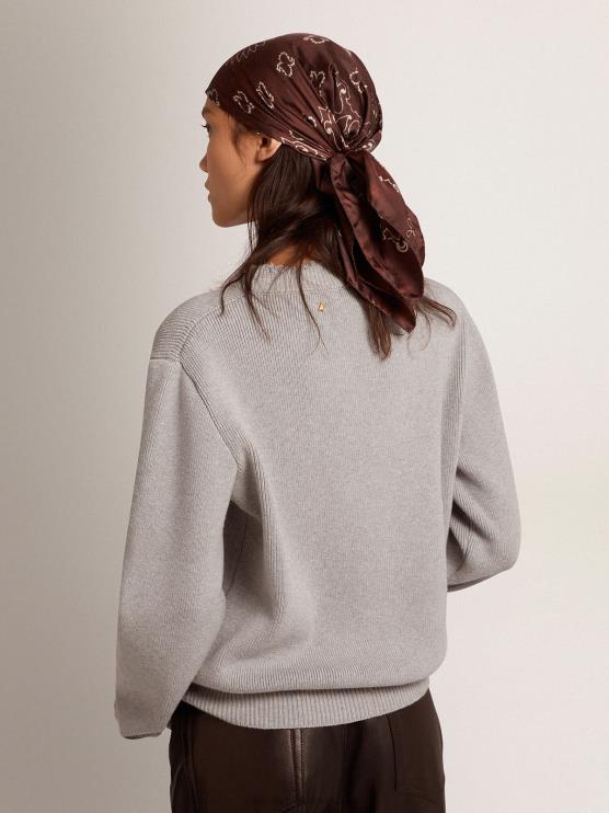 FDVPX928 Golden Goose mujer Jersey de cuello redondo de algodón gris con tratamiento desgastado