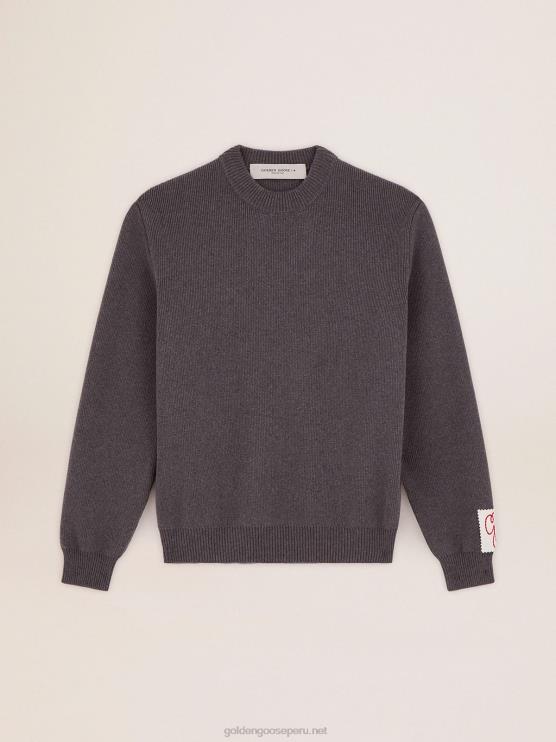 FDVPX930 Golden Goose mujer jersey de cuello redondo de algodón gris oscuro con logo en la espalda