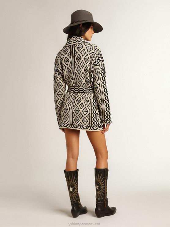 FDVPX946 Golden Goose mujer cárdigan de lana color papiro con motivo jacquard y cristales