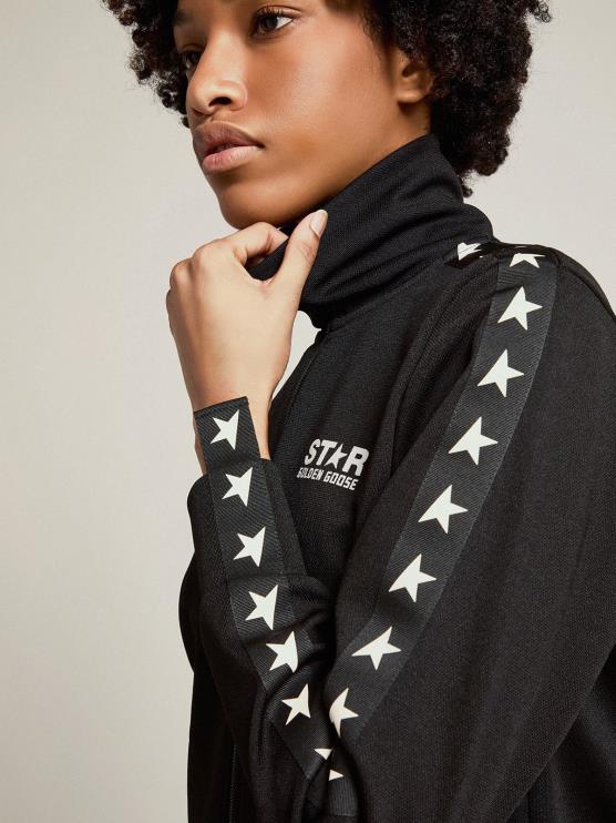 FDVPX949 Golden Goose mujer sudadera negra con cremallera y estrellas blancas en contraste