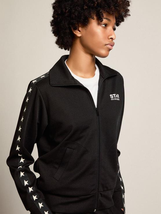 FDVPX949 Golden Goose mujer sudadera negra con cremallera y estrellas blancas en contraste